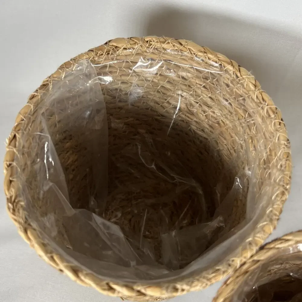 Set of 3 Rope Jute Wicker Grass Plastic Lined Plant Baskets Holders 5-5.75” Pots